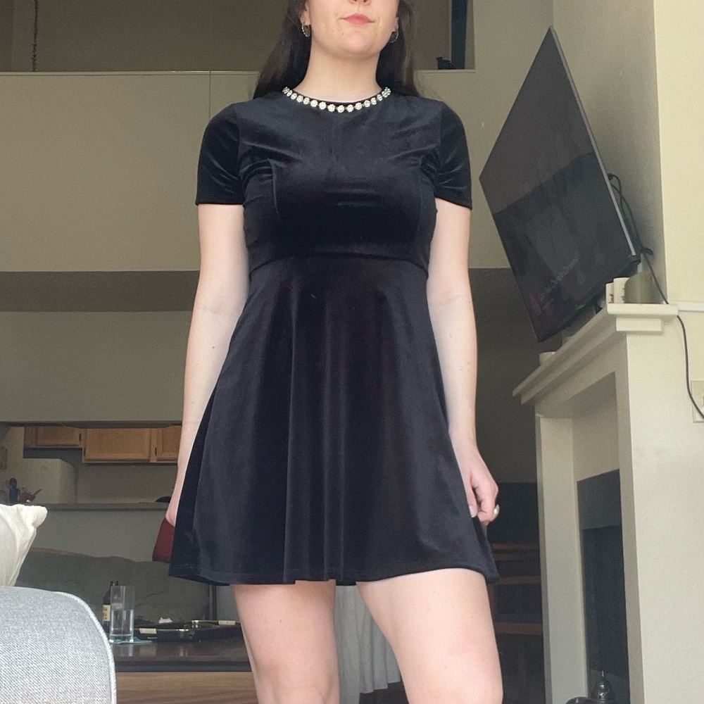 Velvet Mini Dress with Embellished Neckline ✨